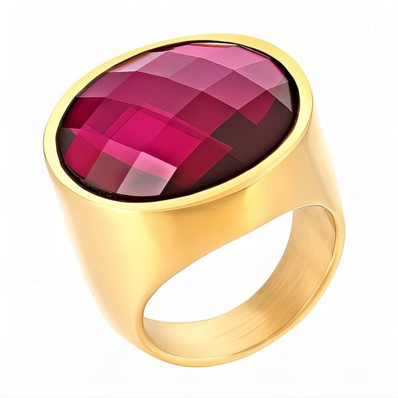 18K Gold Plated Women's Heavy Bling Sparkling Statement Ring Purple Size 8 - Picture 1 of 8